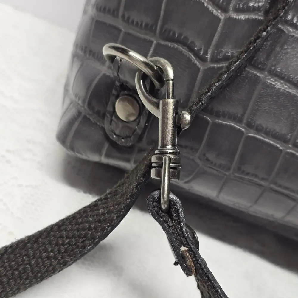 Patricia Nash Davoli Genuine Smokey Gray Croco Leather Convertible Backpack